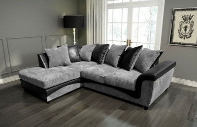 Palermo Jumbo Cord 4 Seater Left Hand Facing Corner Sofa Black-Grey