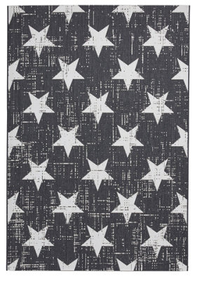 Palisades Trail Flat Weave Super Durable Easy Clean Star Rug - Black/White - 200x290