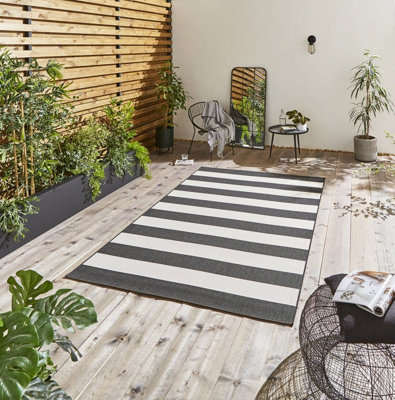 Palisades Trail Flat Weave Super Durable Easy Clean Stripe Rug - Black/White - 120x170