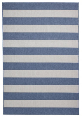 Palisades Trail Flat Weave Super Durable Easy Clean Stripe Rug - Blue/Light Beige - 120x170