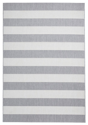 Palisades Trail Flat Weave Super Durable Easy Clean Stripe Rug - Grey/Light Beige - 160x230