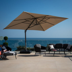 Pallas 3m x 4m Rectangular Cantilever Parasol with LED Lighting in Beige
