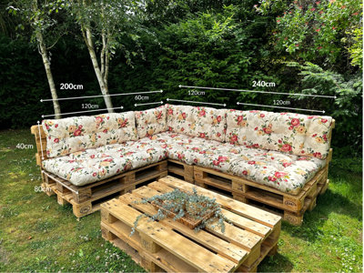 Pallet Cushion Set Corner Sofa Garden Outdoor 2x2.4m Floral Tufted Quilted Pads DIY at B Q