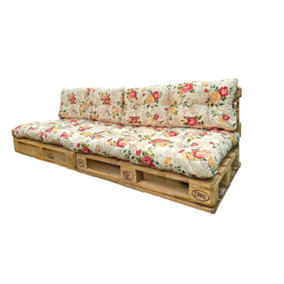 Pallet Cushion Set Garden Outdoor EURO 4 Sofa Floral Cream Tufted Seat Back Pads