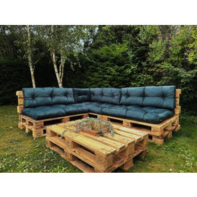 Pallet Cushions for Garden Corner Sofa 240x200cm Outdoor Furniture Cushions Set Velvet Teal Green Euro