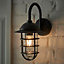 Pallion Black with Caged Clear Glass Shade Modern 1 Light Outdoor Wall Light