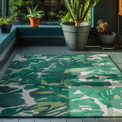 Palm Green Wool Handmade Luxurious Modern Easy to Clean NaturePrint Dining Room Bedroom And Living Room Rug-120cm X 170cm