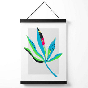 Palm Leaf Blue and Green Abstract Minimalist Medium Poster with Black Hanger