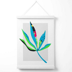 Palm Leaf Blue and Green Abstract Minimalist Poster with Hanger / 33cm / White
