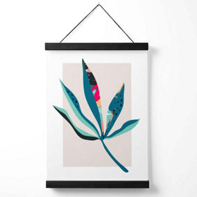 Palm Leaf Blue and Pink Boho Botanical Medium Poster with Black Hanger