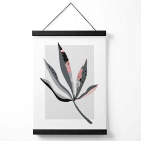 Palm Leaf Grey and Pink Boho Botanical Medium Poster with Black Hanger