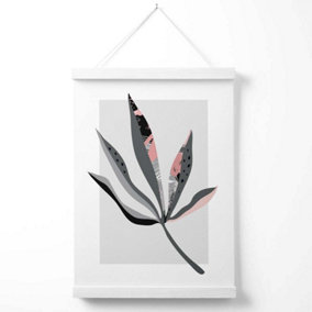 Palm Leaf Grey and Pink Boho Botanical Poster with Hanger / 33cm / White