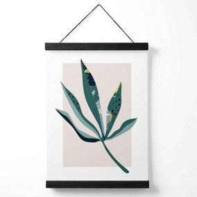 Palm Leaf Teal and Green Mid Century Modern  Medium Poster with Black Hanger