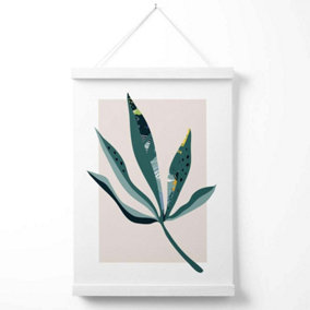 Palm Leaf Teal and Green Mid Century Modern  Poster with Hanger / 33cm / White