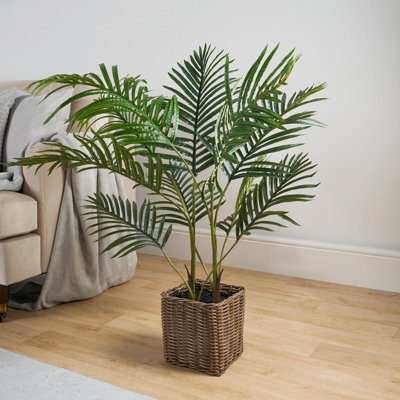 Palm Leaf Tree in Basket Artificial Plant Natural Style New Home Decorative Fake