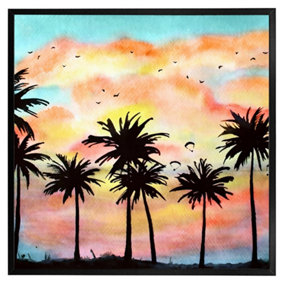 Palm trees at sunset (Picutre Frame) / 12x12" / Brown