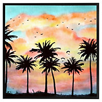 Palm trees at sunset (Picutre Frame) / 20x20" / White