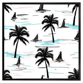 Palm trees & sailboats (Picutre Frame) / 12x12" / Oak