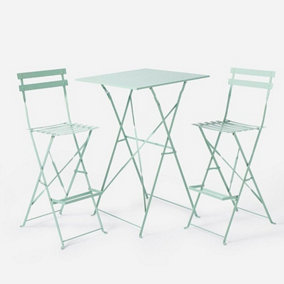 Palma 2 Seater Green Metal Foldable Bistro Set Outdoor Garden Patio Table & Two Chairs