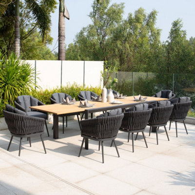 Palma 8 Seat Rope Extending Teak Dining Set in Grey