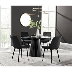 Palma Black Semi Gloss Round Dining Table & 4 Black Pesaro Black Leg Chairs