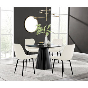 Palma Black Semi Gloss Round Dining Table & 4 Cream Pesaro Black Leg Chairs