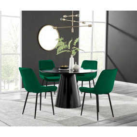 Palma Black Semi Gloss Round Dining Table & 4 Green Pesaro Black Leg Chairs