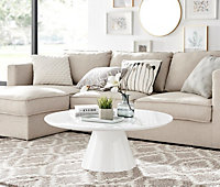 Palma Round White Gloss Coffee Table with Pedestal Pillar Base for Modern Minimalist Living Room