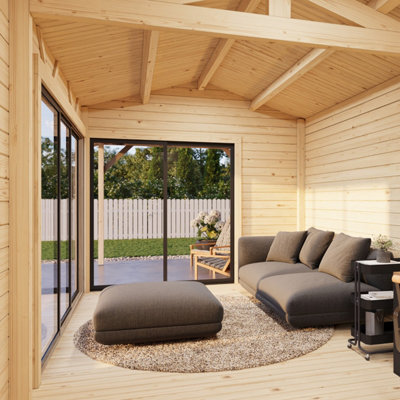 Palmako Amanda 17.1 + 7.8m² - 5.95m x 3.0m (PLUS 2.78m) - 44mm Wall Logs