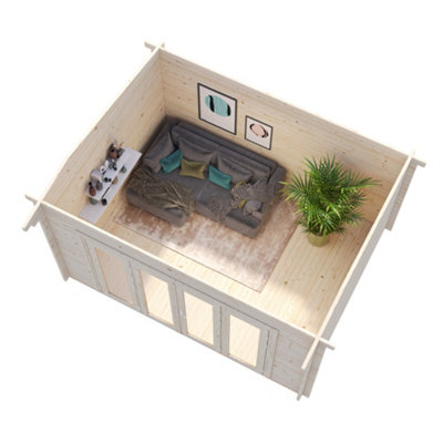 Palmako Ines 11.1 Bi-Fold Summer House - 3.9m x 3.0m - Modern Garden Building 44mm Wall Logs - Double Glazed - 5