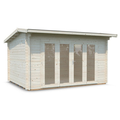 Palmako Ines 11.1 Bi-Fold Summer House - 3.9m x 3.0m - Modern Garden Building 44mm Wall Logs - Double Glazed - 6