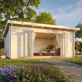 Palmako Lea 19.4 Bi-Fold Summer House - 5.3m x 3.8m - Modern Garden Building 44mm Wall Logs - Double Glazed