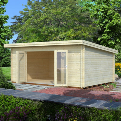 Palmako Lea 19.4 Bi-Fold Summer House - 5.3m x 3.8m - Modern Garden Building 44mm Wall Logs - Double Glazed - 3
