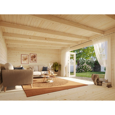 Palmako Lea 19.4 Bi-Fold Summer House - 5.3m x 3.8m - Modern Garden Building 44mm Wall Logs - Double Glazed - 4
