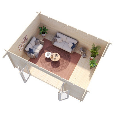 Palmako Lea 19.4 Bi-Fold Summer House - 5.3m x 3.8m - Modern Garden Building 44mm Wall Logs - Double Glazed - 5