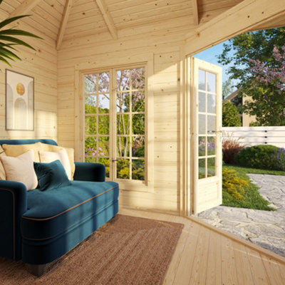 Palmako Melanie 7m² Corner Summer House - 2.8m x 2.8m - Glazed Glass Garden Log Cabin - 4