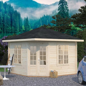Palmako Melanie 9.9m² Corner Summer House - 3.3m x 3.3m - Double Glazed Garden Log Cabin