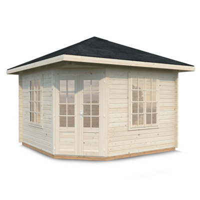 Palmako Melanie 9.9m² Corner Summer House - 3.3m x 3.3m - Double Glazed Garden Log Cabin - 4