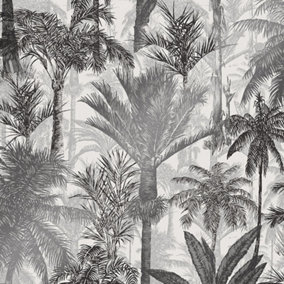 Palmetto Tropical Wallpaper in Black and White