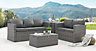 Paloma 4 Piece Outdoor Sofa Grey  Rattan Garden Set with Ottoman Chest Storage Tables Dark Grey Cushions