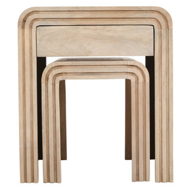 Paloma Carved Mango Wood Nest of 2 Tables with Drawer