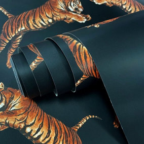 Paloma Home Pouncing Tiger Wallpaper Black (921509)