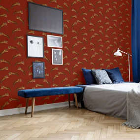 Paloma Home Pouncing Tiger Wallpaper Red (921600)