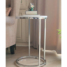 Paloma Round Side/End Table, Glossy White Tops and Chrome Base