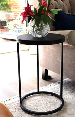 Paloma Round Side/End Table, Matte Black Tops and Base