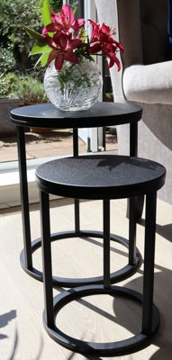 Paloma Set of 2 Round Nesting Table, Matte Black Tops and Black Base