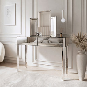 Paloma x Ivy Silver Mirrored Dressing Table with Tri-Fold Mirror