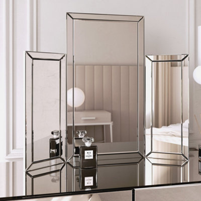 Paloma x Ivy Silver Mirrored Dressing Table with Tri-Fold Mirror