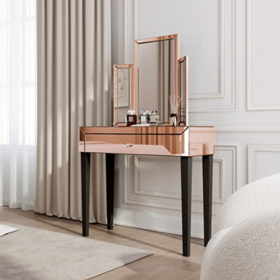 Paloma x Laguna Rosegold Mirrored Dressing Table with Tri-Fold Mirror