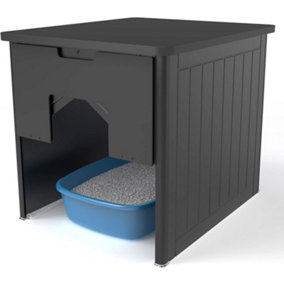 Palram Catshire Enclosed Cat Litter Box Furniture Hidden, Litter Tray for Cats, Pet House Enclosure Black